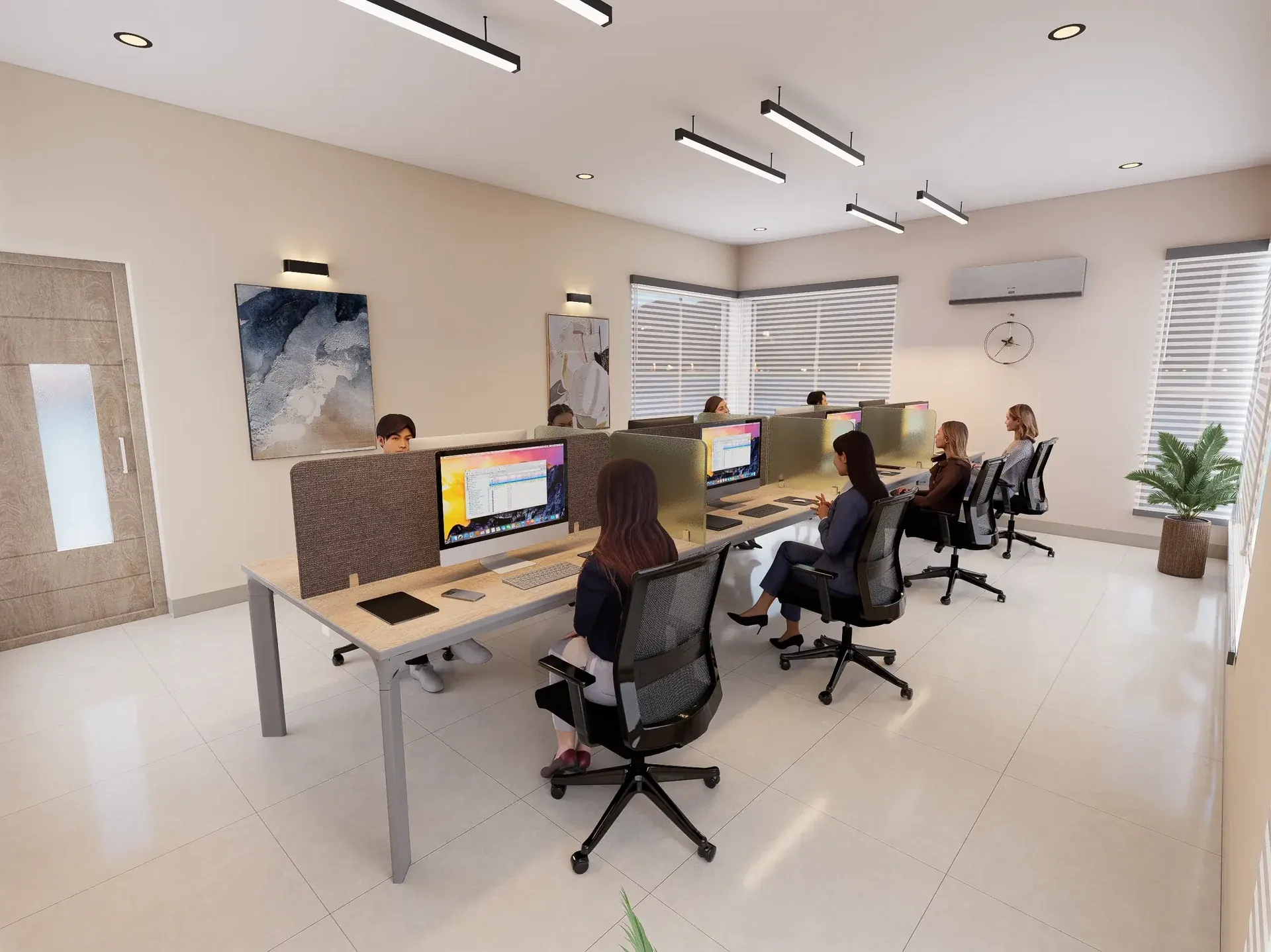 Naturally lit residents' co-working lounge